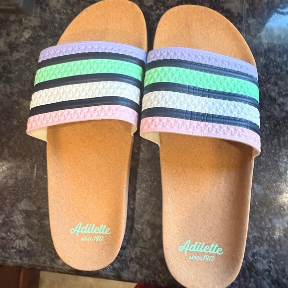 adidas Striped Slide Sandals - Pink, White, Green, Purple main image 4